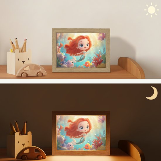 Nachtlampje 20x15 cm - Kinder lampje - Zeemeermin - Water - Vissen - Rood - Tafellamp kinderkamer - Slaapkamer lamp - Bedlamp kinderen - Kinderlampje stopcontact - Wandlamp babykamer - Nachtlampjes van Merkloos — afbeelding 4