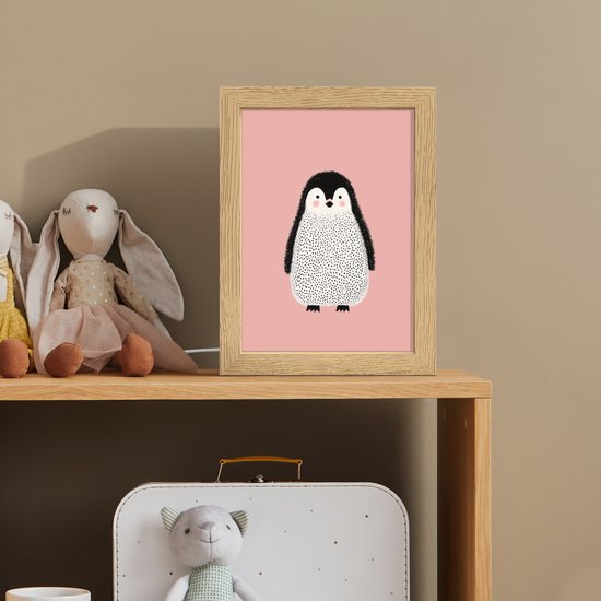 Nachtlampje 15x20 cm - Kinder lampje - Pinguïn - Stippen - Minimalistisch - Roze - Tafellamp kinderkamer - Slaapkamer lamp - Bedlamp kinderen - Kinderlampje stopcontact - Wandlamp babykamer - Nachtlampjes van OnlyWow — afbeelding 3