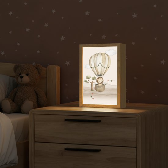 Nachtlampje 20x30 cm - Kinder lampje - Luchtballon - Leeuw - Watercolor - Safari - Dieren - Tafellamp kinderkamer - Slaapkamer lamp - Bedlamp kinderen - Kinderlampje stopcontact - Wandlamp babykamer - Nachtlampjes van Merkloos — afbeelding 2