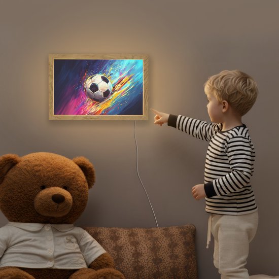 Nachtlampje 30x20 cm - Kinder lamp - Voetbal - Kleurrijk - Abstract - Penseelstreken - Tafellamp kinderkamer - Slaapkamer lamp - Bedlamp kinderen - Kinderlampje stopcontact - Wandlamp babykamer - Nachtlampjes van Merkloos — afbeelding 5