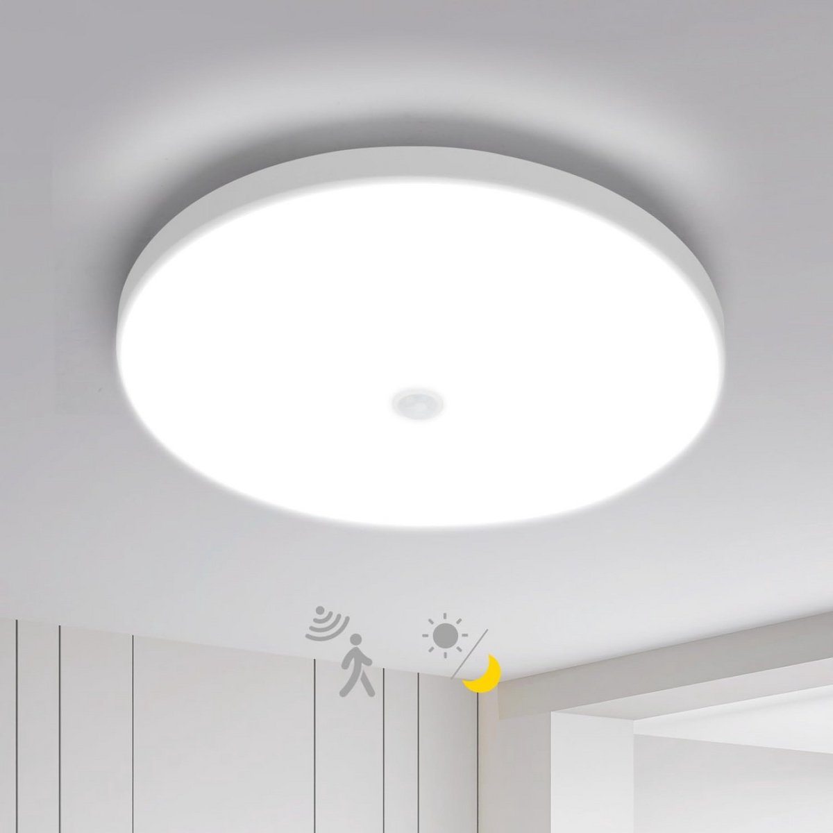Energiezuinige LED Plafondlamp met Bewegingsmelder en Schemersensor - Helder Wit Licht 3240lm