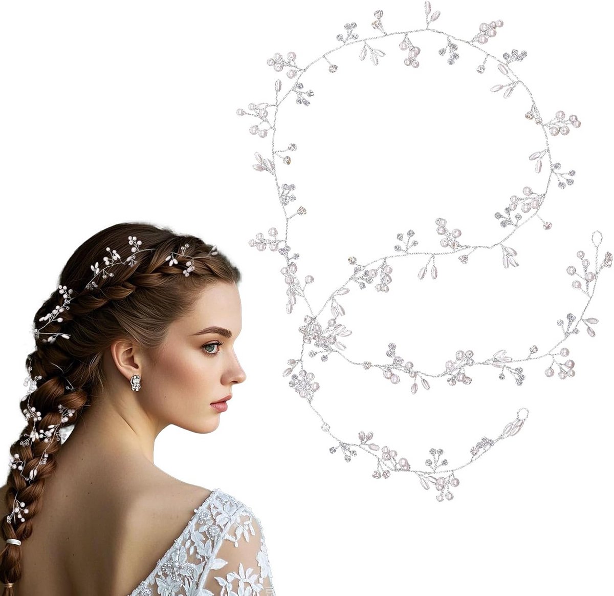 Zilveren Bruidshaarband met Kristallen en Parels - Elegant Haarsieraad voor Bruiloft