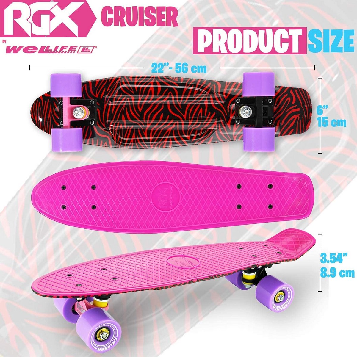 Mini Cruiser Skateboard 22 inch voor Kinderen en Volwassenen met 78A PU Wielen