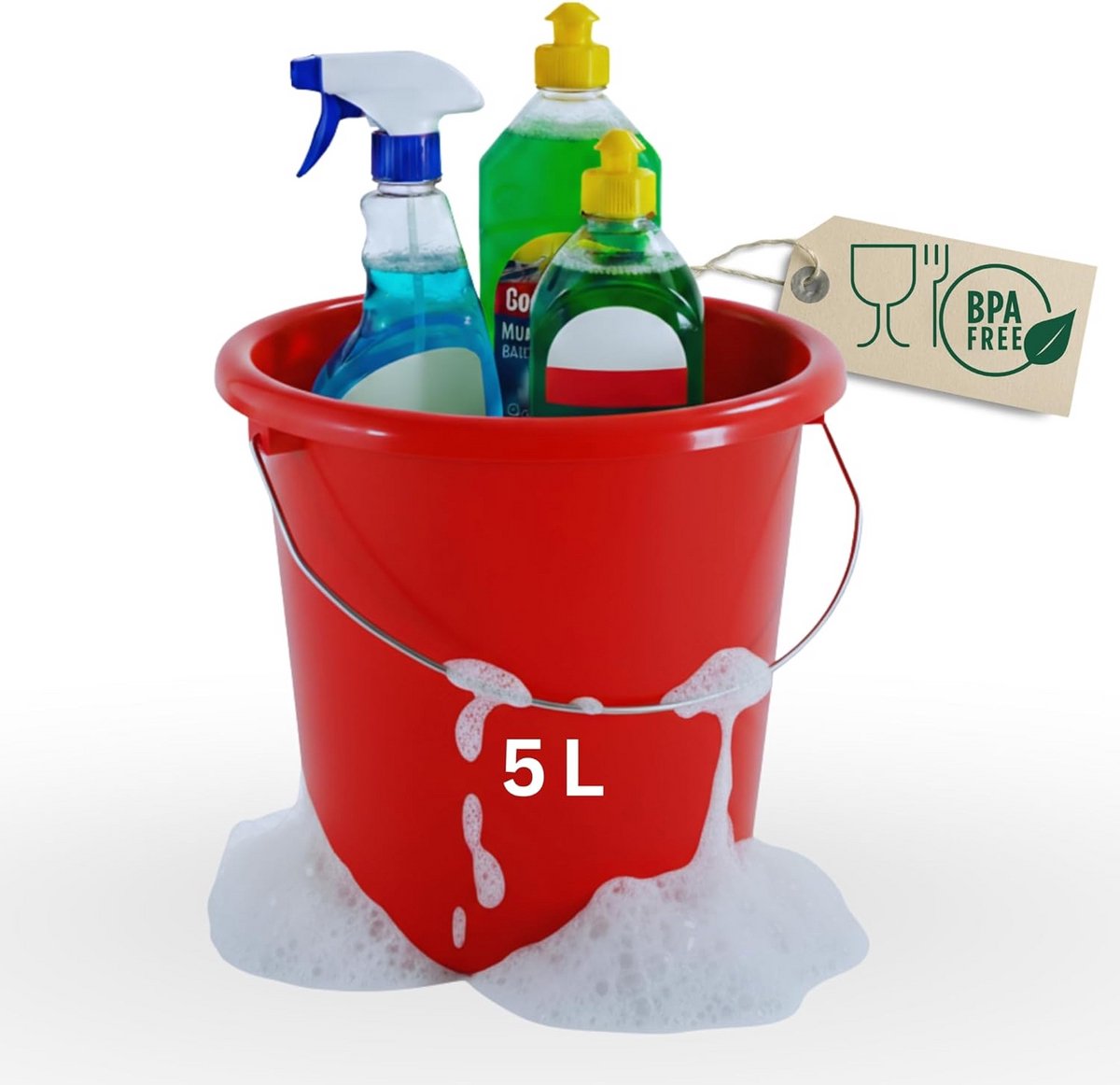 Stevige Emmer 5 Liter Rood met Maatverdeling - Huishoud & Tuin