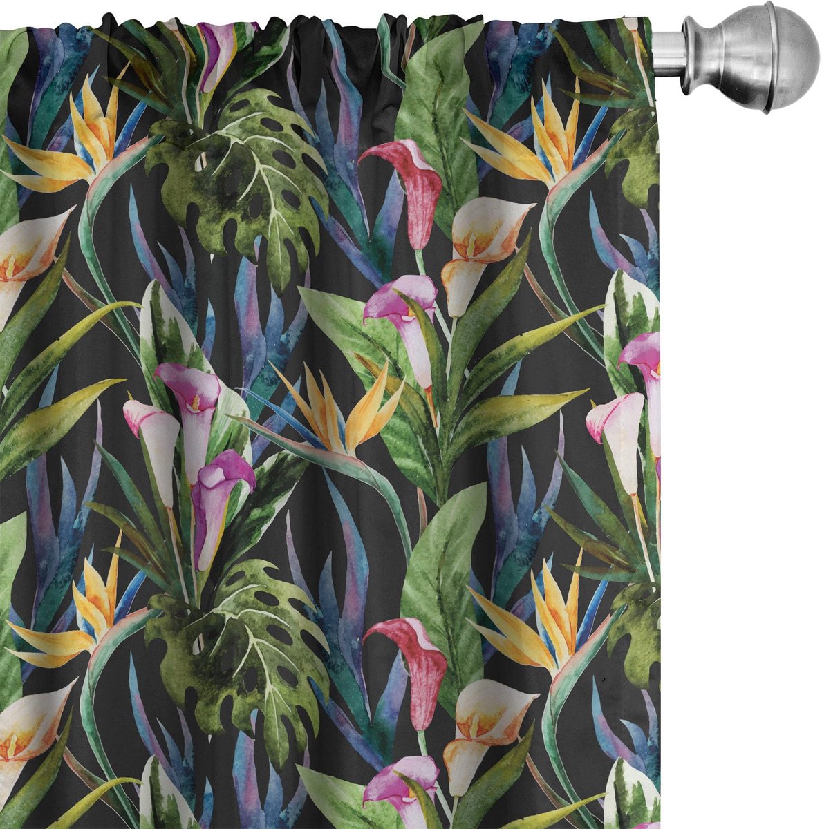 ABAKUHAUS Jungle Leaves – 2-delige set gordijnen 75x245 cm – microvezel Koksgraue Multicolor