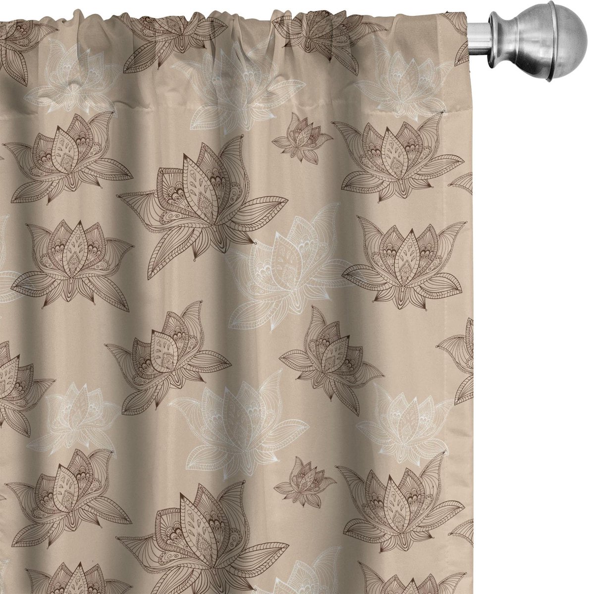 ABAKUHAUS Oosterse gordijnen Lotus Boho – 2x75x175 cm – Microvezel, verduisterend, digitaal bedrukt Ecru