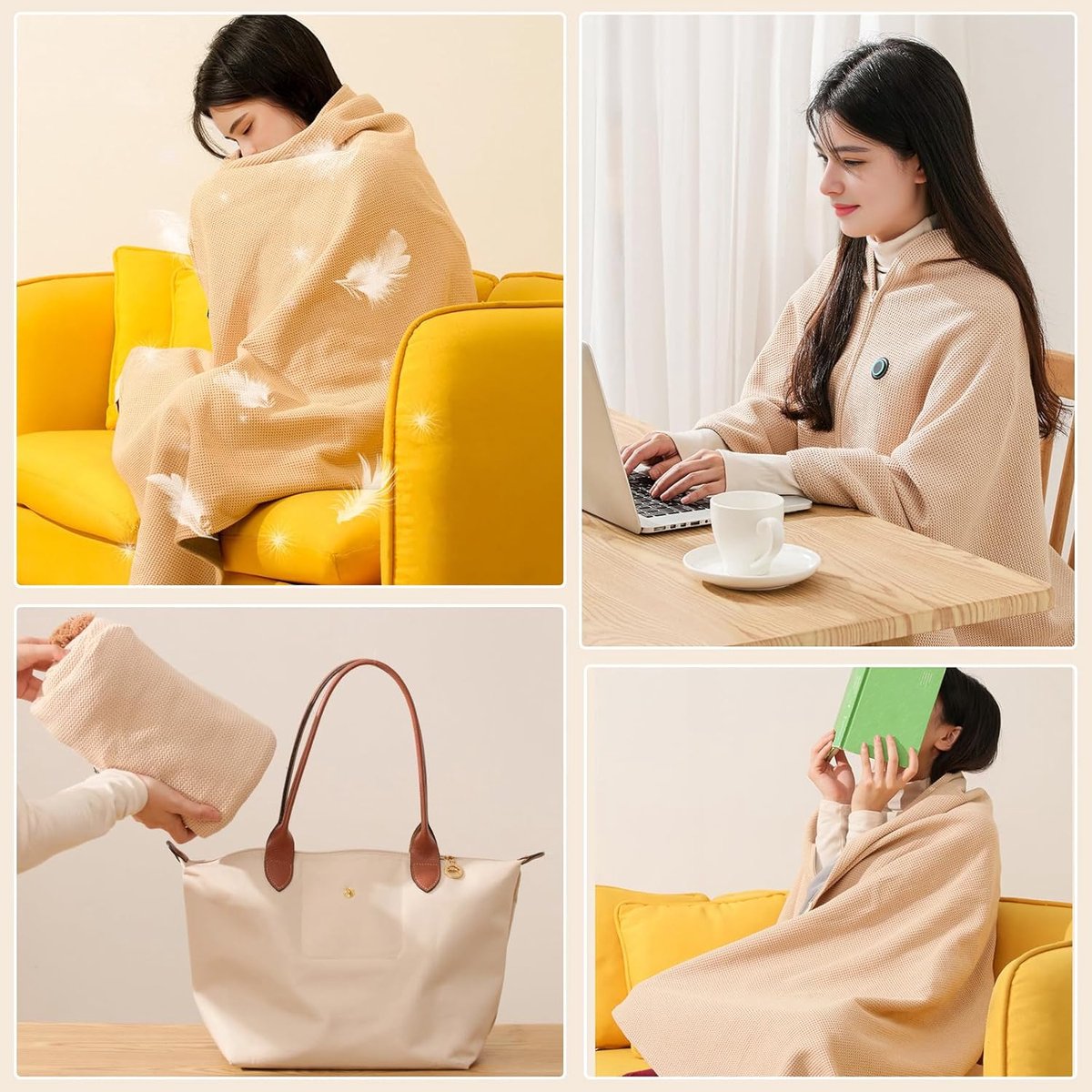 Zuddo Verwarmde Deken USB-aangedreven Beige 150x80cm - afbeelding 3