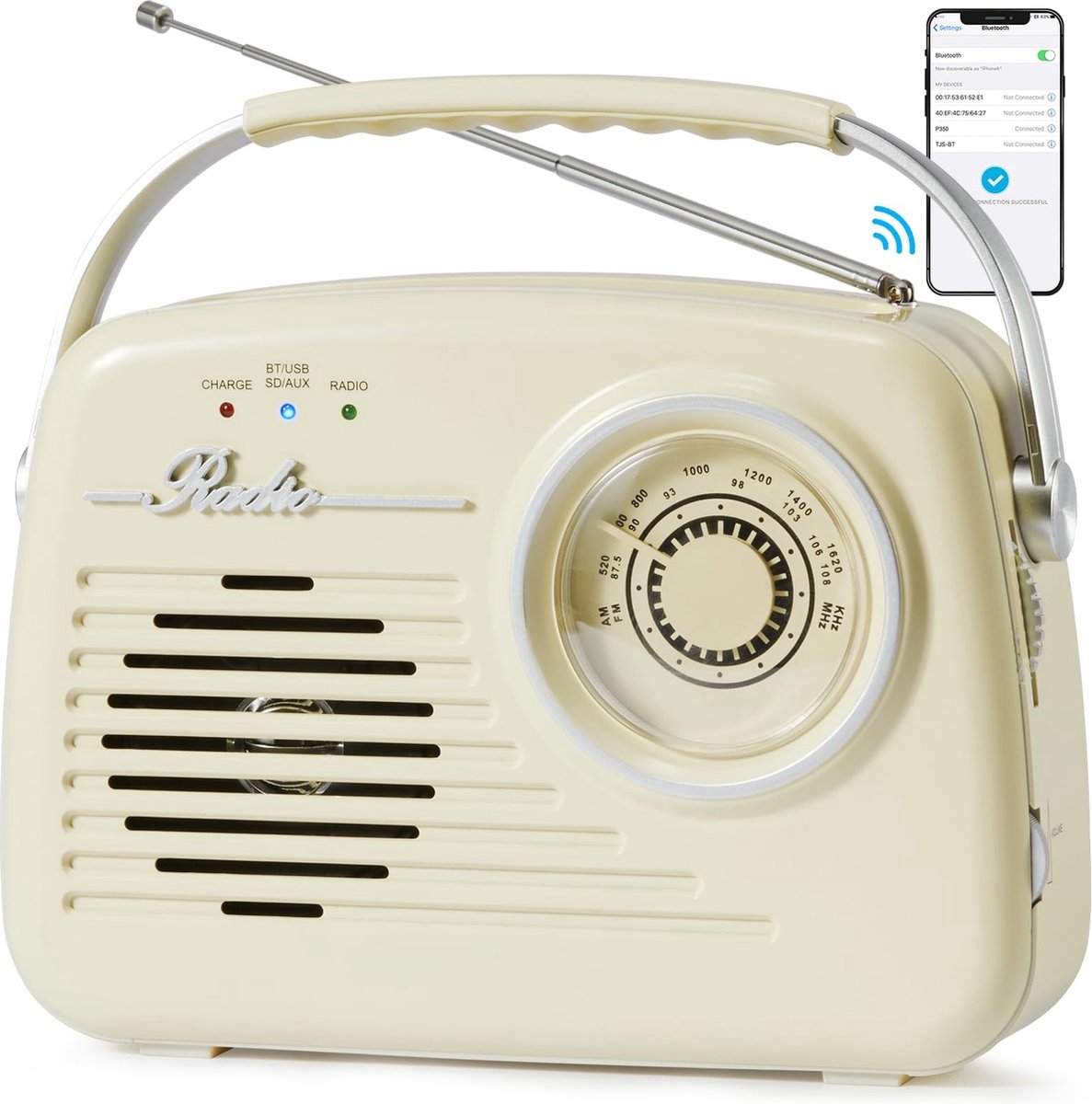 Stunq® Draagbare Retro Vintage Radio met Bluetooth en Meerdere Afspeelmogelijkheden