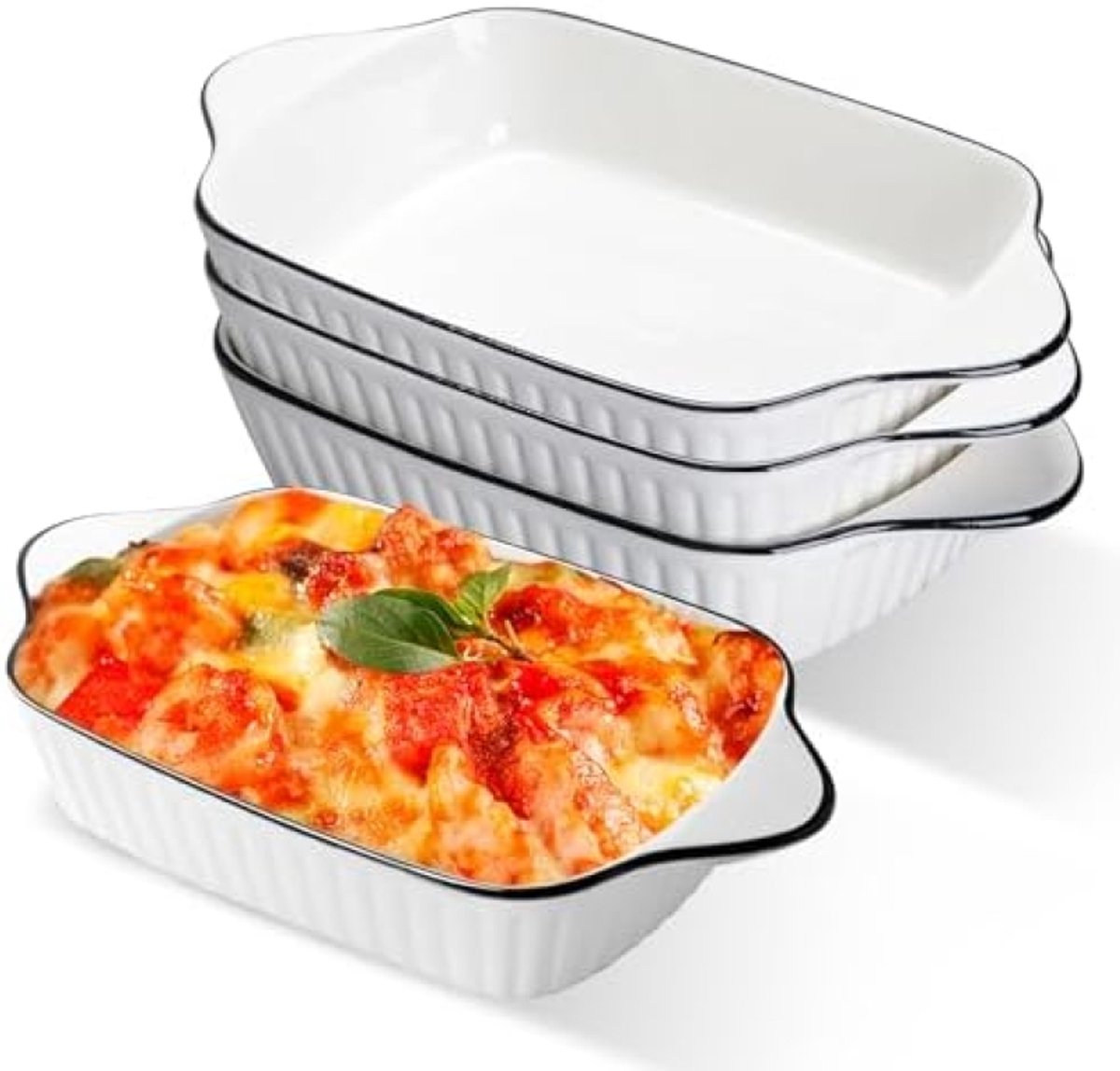 PromoHome Set van 4 Keramieken Ovenschaaltjes met Handvatten