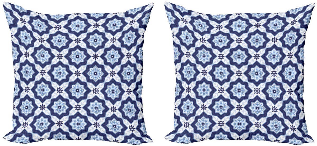 ABAKUHAUS Kussenhoezen Set 2x50x50 cm – Azulejo patroon, donkerblauw