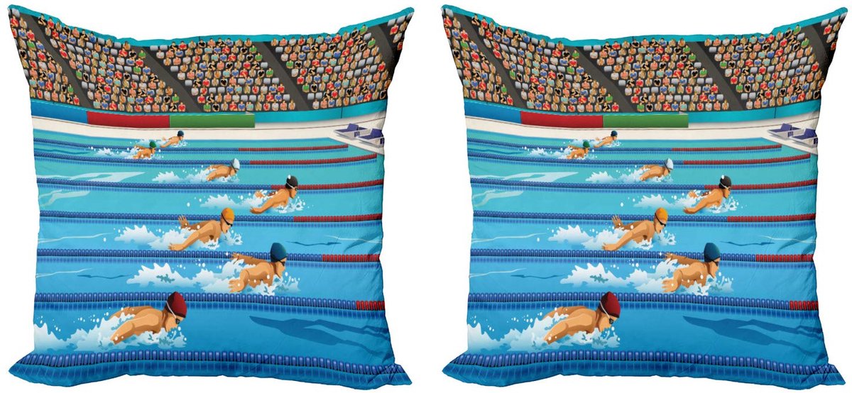 ABAKUHAUS Olympia Kussenhoezen Set – 2x 45x45 cm – Dubbelzijdig bedrukt – Rits Blauw