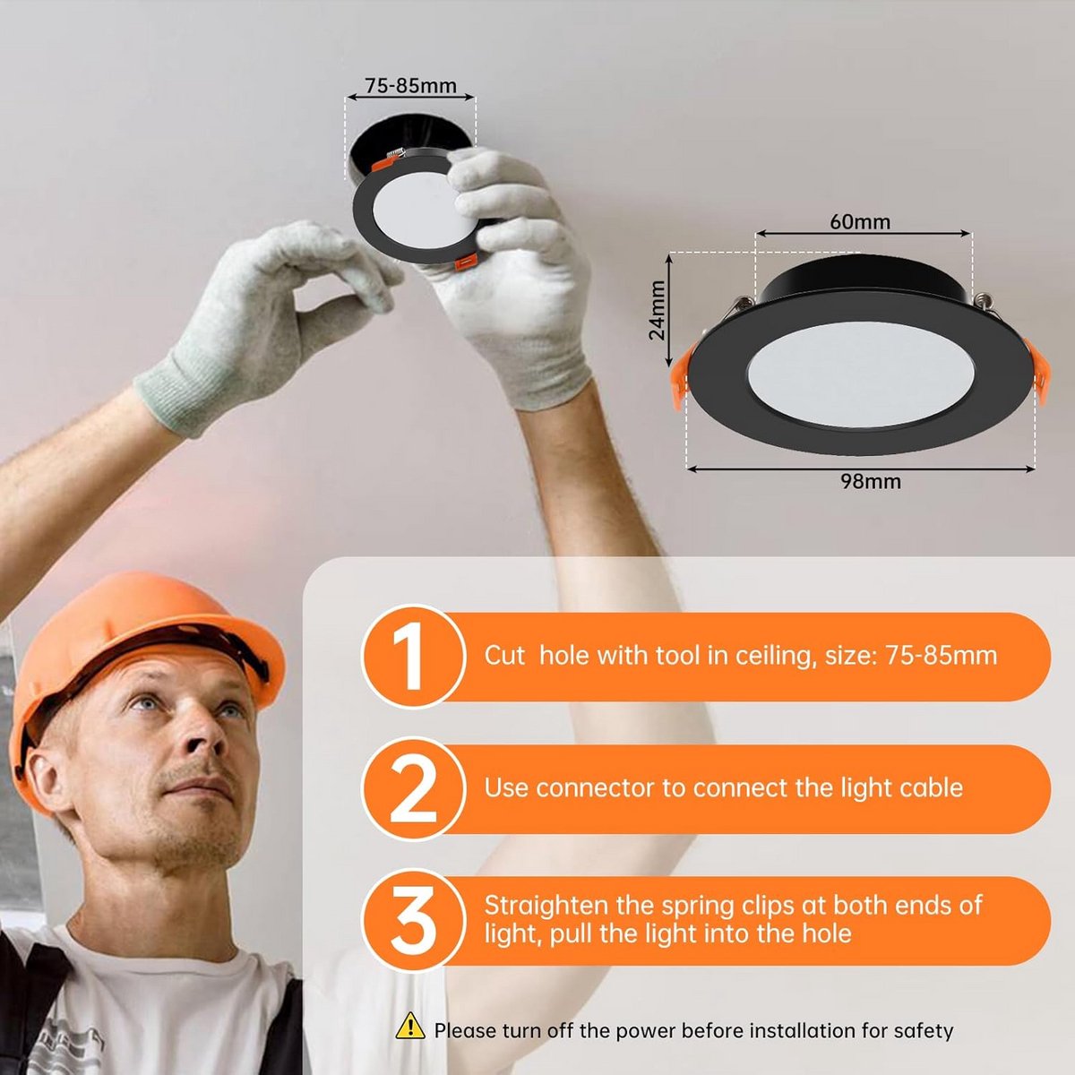 Set van 20 Zwarte Led Inbouwspots IP44 Extra Vlak Koudwit 6000K 5W Voor Badkamer en Plafon