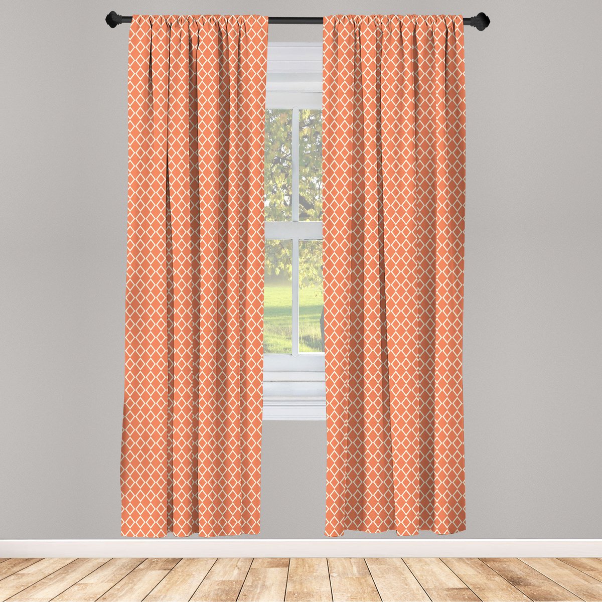 ABAKUHAUS Geometrische raamgordijnen – 2-delig set – oranje en wit, 75x245 cm