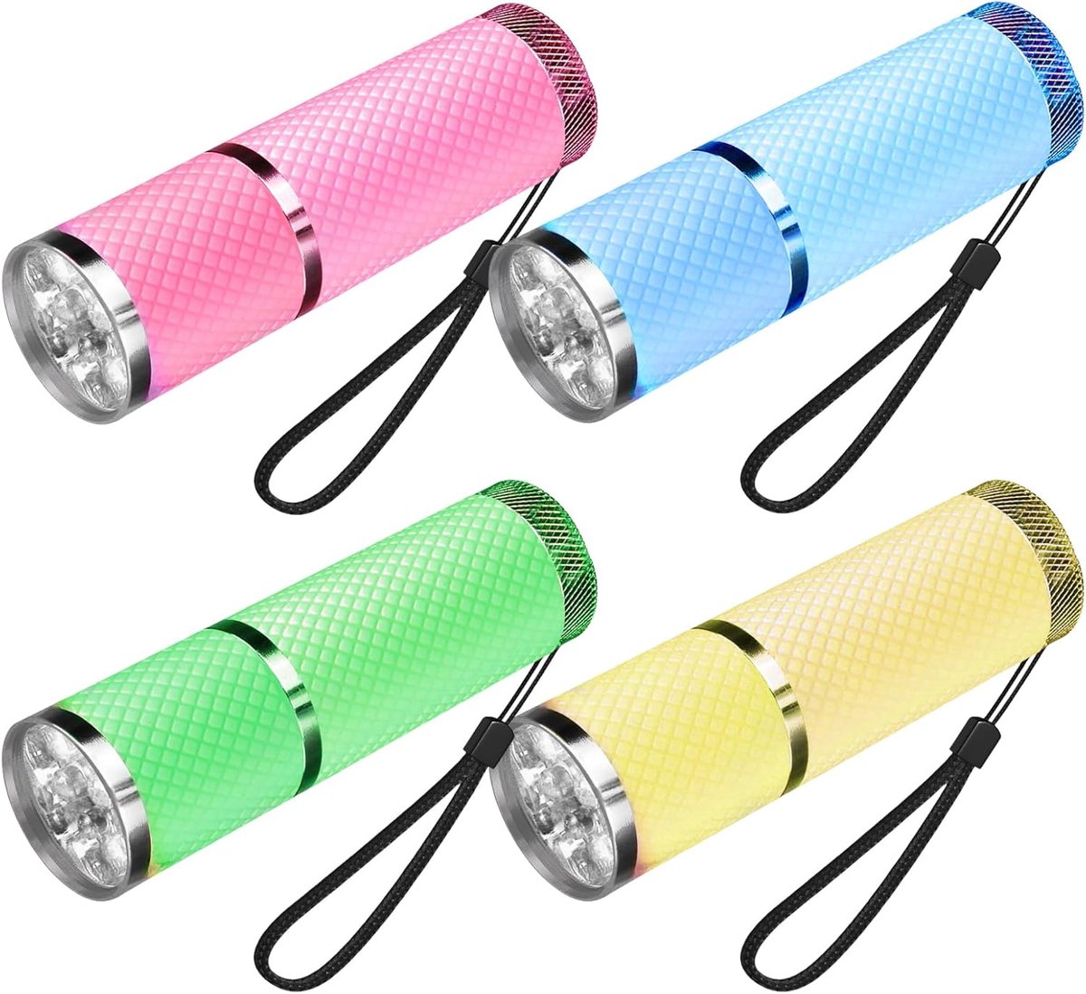 longziming -4 Stuks Mini LED Zaklamp – Kleine 9-LED Zaklampjes met Rubberen Grip, Waterbestendig, Handig voor Kinderen, Noodgevallen, Outdoor, Wandelen & Kamperen