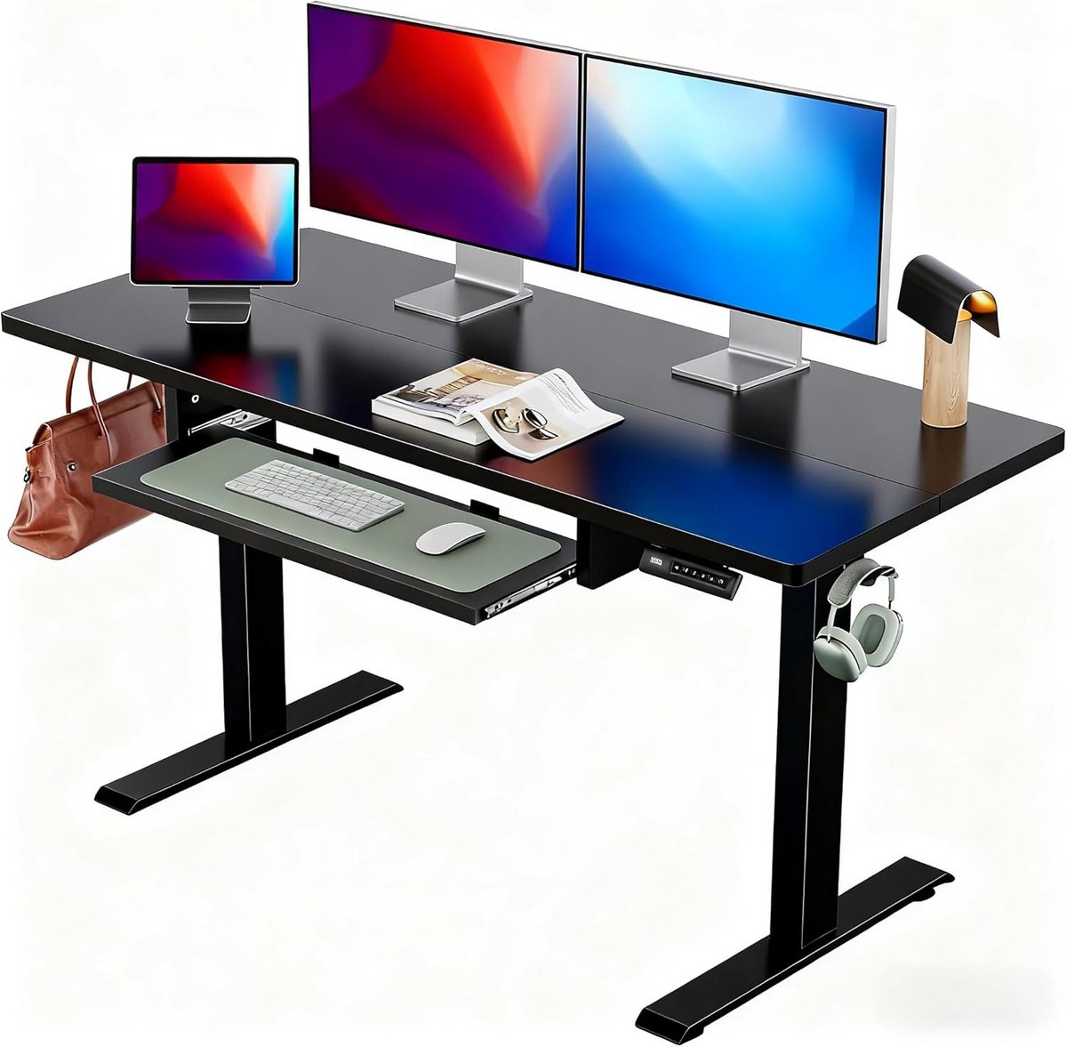 In hoogte verstelbaar bureau 122x61 cm met stille motor en opbergruimte