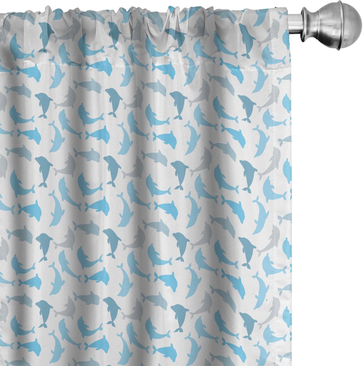 ABAKUHAUS Dolfijn-Gordijnset 2x – Mikrofaser, halfdonker, Blauw Wit