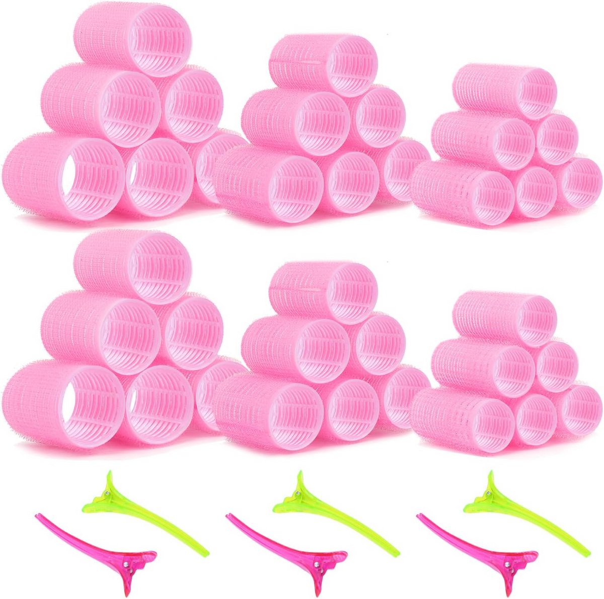 Grote Set Haarrollers Zelfklevend (36 Stuks) met 6 Kappers Clips - Krulspelden voor Volumeverhoging en Krullen