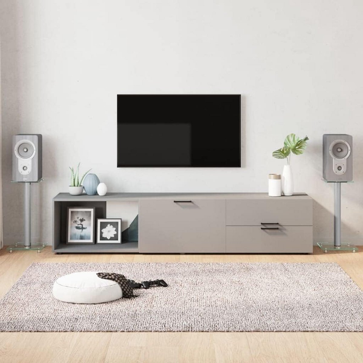 Set van 2 Speaker Stands met Glazen Plaat en Zilverkleurige Pilaar