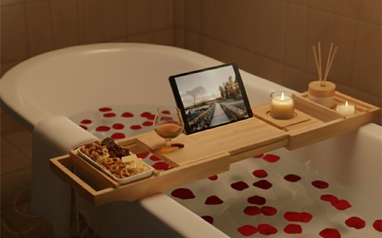 ACAZA Badplank - Badrek - Badplank voor in bad – Uitschuifbaar van 75 tot 109 cm Breed - Bamboe