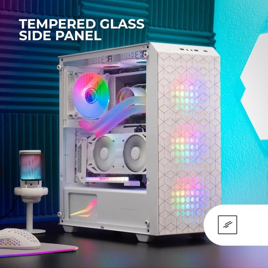 Mars Gaming MCVIEWW, White, Micro-ATX Mini-Tower Gaming Case, 90