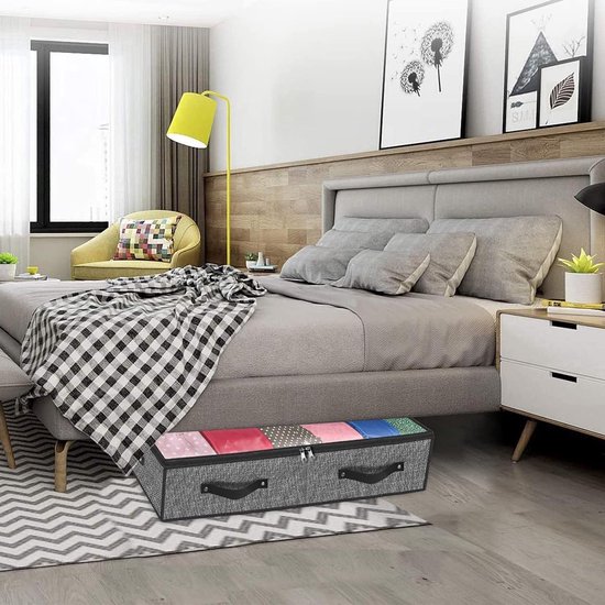 Yawinhe Opbergtas voor onder bed met deksel, opvouwbare opberghoes, met 4 versterkte handgrepen, voor het opbergen van kleding, dekbedden, beddengoed, beige, 80 x 40 x 15 cm, 3 stuks