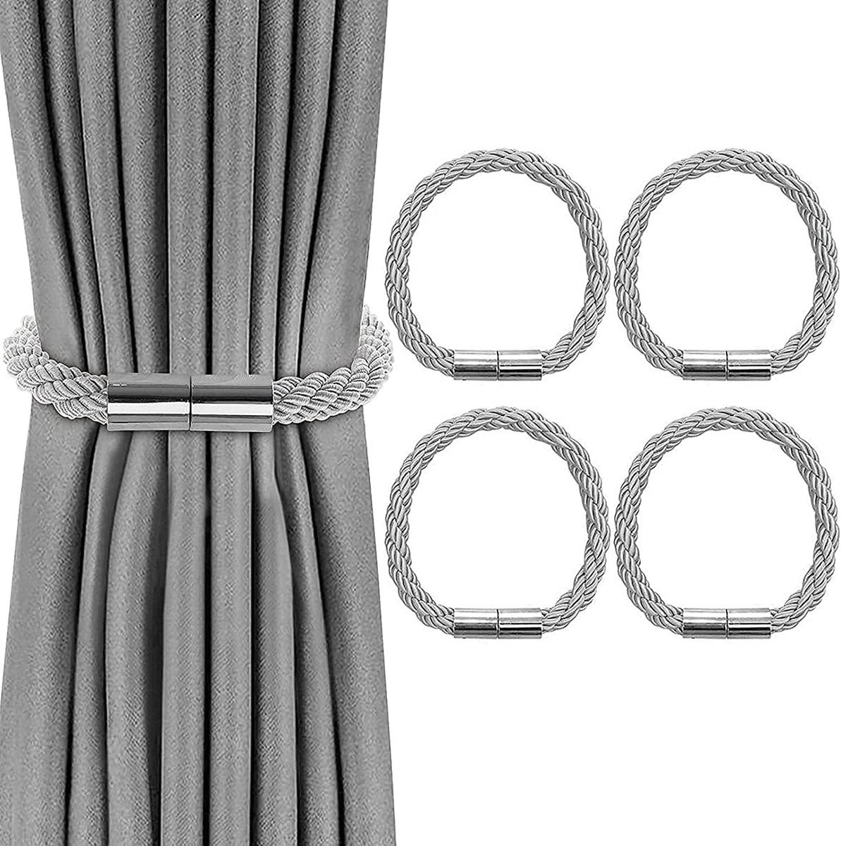 Stunq® 4 stuks magnetische gordijngordijngordijnhouders, grijze gordijnhouders voor gordijnen met magneet, gordijnhouder gordijnhouder decoratie gordijnaccessoires