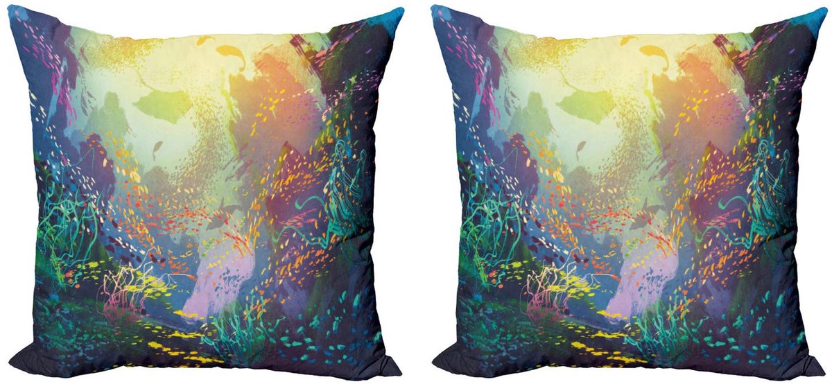 ABAKUHAUS Kussenhoes Set – Dierenmotief 45x45 cm – Dubbelzijdig bedrukt, microvezel Turkoois