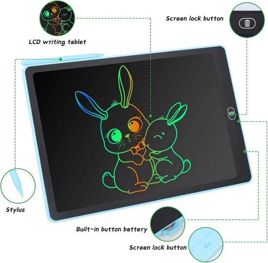 iMoshion LCD Tekentablet voor Kinderen - 11.8 inch - Tekenbord met Kleurenscherm en 2 pennen - Grafische Teken Tablet met Opberghoes - Cobalt Blue