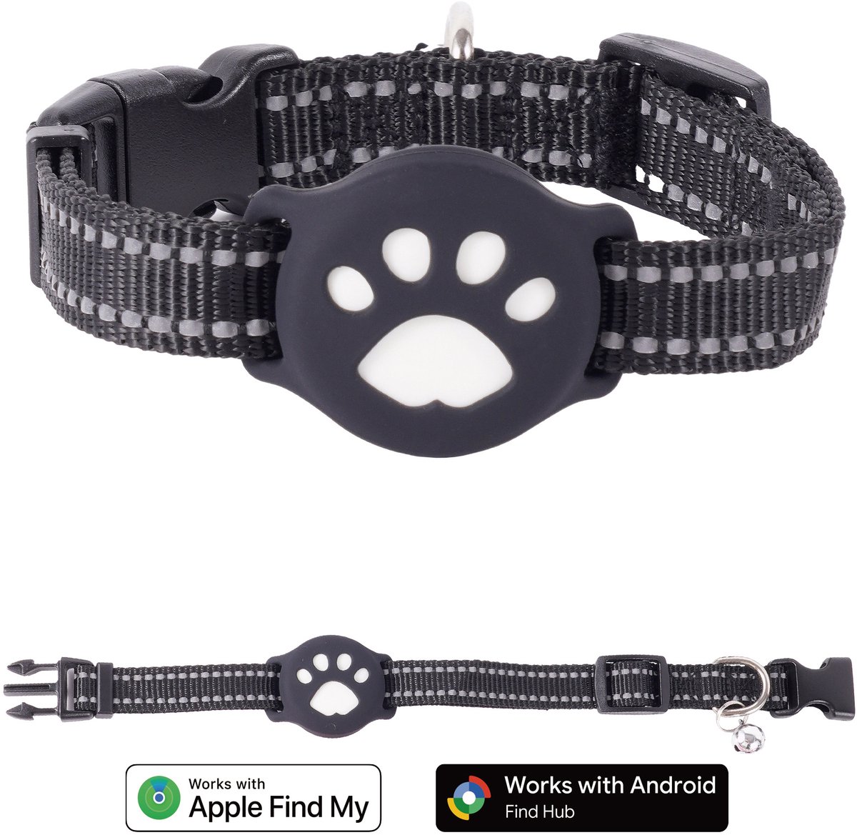 GPS KattenTracker - Zonder Maandelijkse Kosten - Werkt Met iOS/Android - IP68 Waterdicht - CR2032 Batterij (1+ Jaar) - Verstelbare Nylon Halsband - Halsomtrek 28-39 cm - Zwart