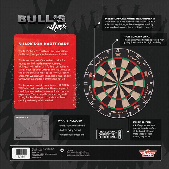 Bull's Shark Pro - Dartbord - Professioneel - Minder Bounce Outs - Inclusief Ophangsysteem van Merkloos — afbeelding 3