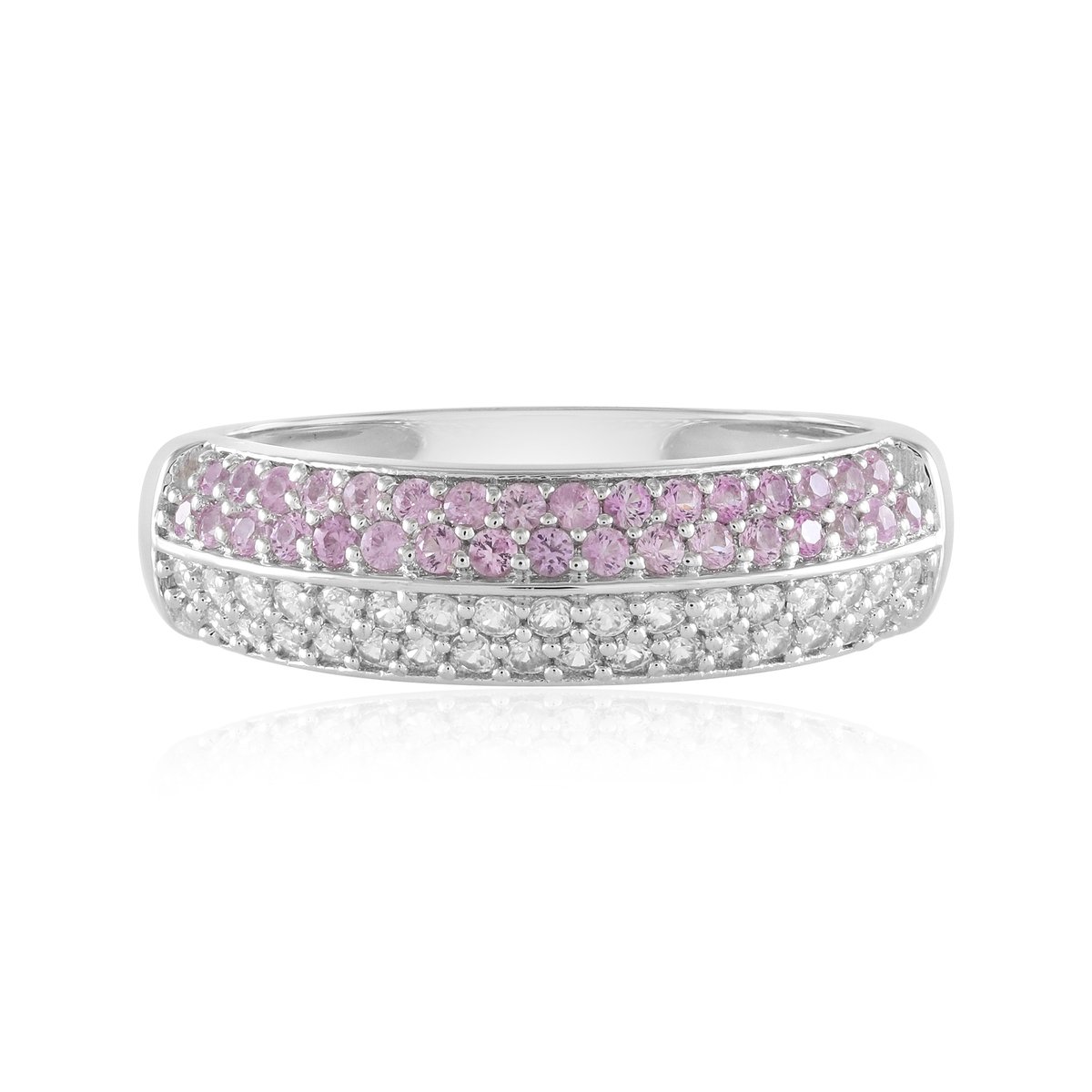 Cavill - Zilveren dames ring - 925 sterling zilver geplatineerd - 33 roze saffieren 0.401 ct + 33 zirkonia 0.49 ct - elegant rond geslepen