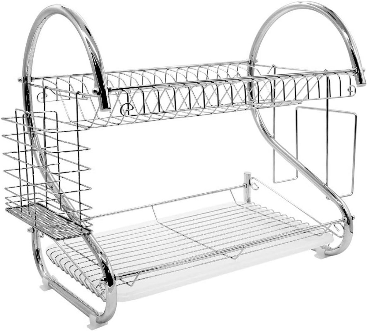Afdruiprek RVS 2 Etages met Lekbakken en Bestekhouder - Keukenorganizer