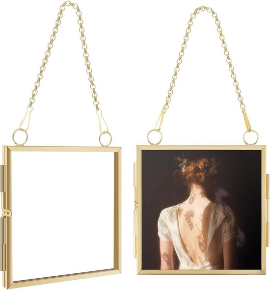 Set Van 2 Mini Fotolijstjes 8x8 Cm Met Ketting Dubbelzijdig Glas Bol set-van-2-mini-fotolijstjes-8x8-cm-met-ketting-dubbelzijdig-glas-bol