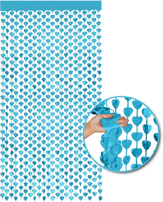 LUQ – Foliegordijn Hartjes – Blauw – Luxe Romantische Valentijn Decoratie – Valentine Versiering – Franjes Gordijn