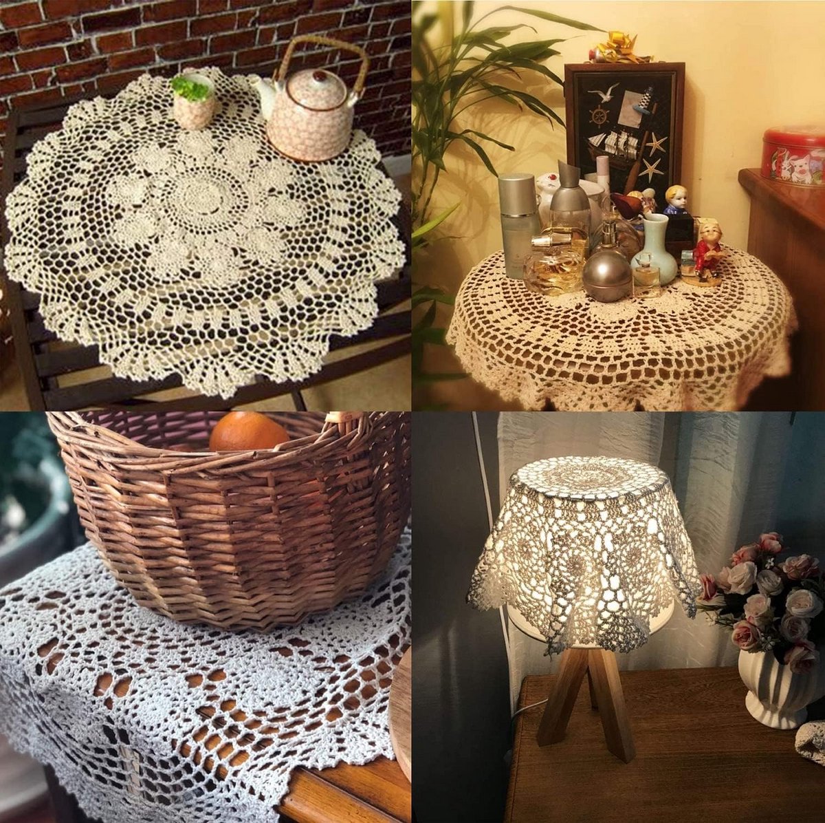 Ronde Handgemaakte Gehaakte Katoenen Tafel Loper (Set van 2) - 45 cm