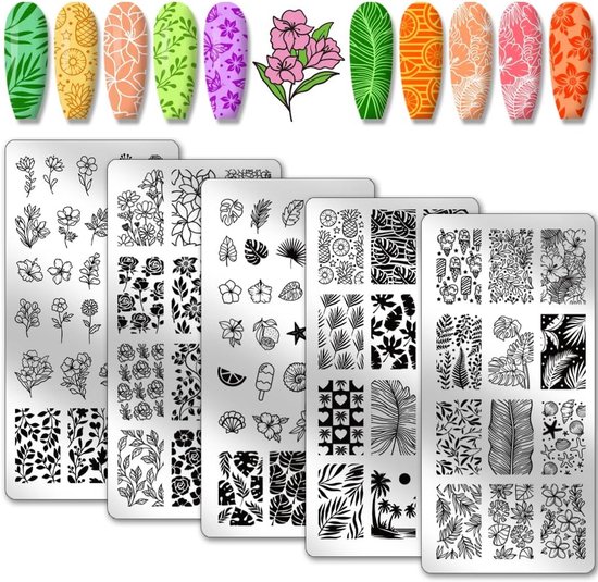 Foto: 5 templates voor nail art met bladeren 96 patronen planten kokosnootboom nail art voor lente manicure salon