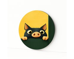 Varken gluurt – wandpaneel – rond kunstwerk – Dibond muurcirkel – 80x80 cm