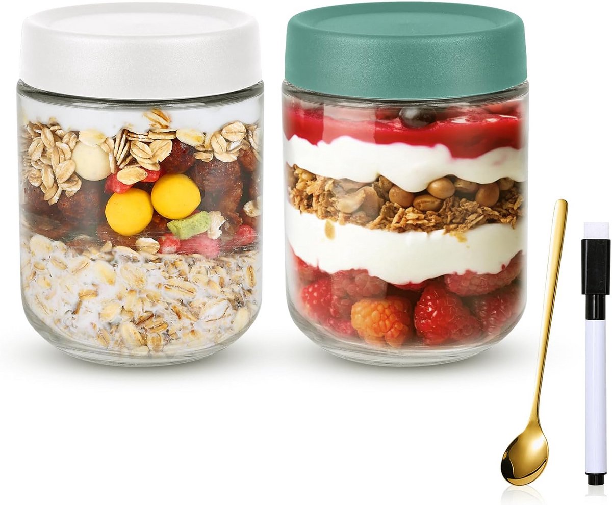 Glazen Opbergpot met Deksel en Lepel voor Havermout en Snacks