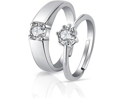 Tweedelige- trouwringen - set - uniseks - zilver - verstelbaar - huwelijk - verlovingsring - passend - zilveren ringenset voor koppels.