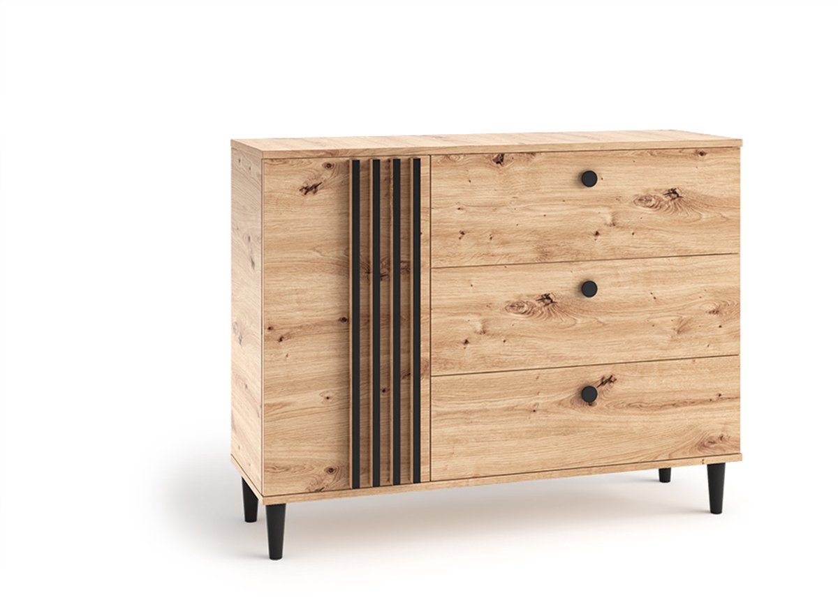Margaret Hadas24 Dressoir Laura V Eikenhout in naturel Zwart Woonkamermeubel (Eikenhout Artisan en zwart)