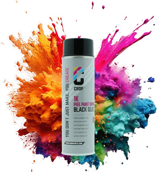 CROP Plastic Dip Spuitbus - Zwart Hoogglans Autolak - Waterafstotende Rubber Spray - 500ml - Lakverf voor de Auto