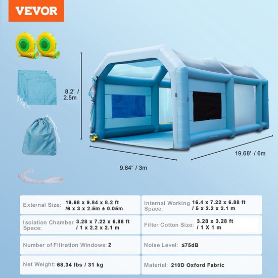 VEVOR Verftent Draagbare Opblaasbare Verftent voor Spuiten 480 750W 5 x 2,2 x 2,1M Anti-Spray Verfcabine voor Doe-Het-Zelfprojecten Hobby Verfmachine van Merkloos — afbeelding 4