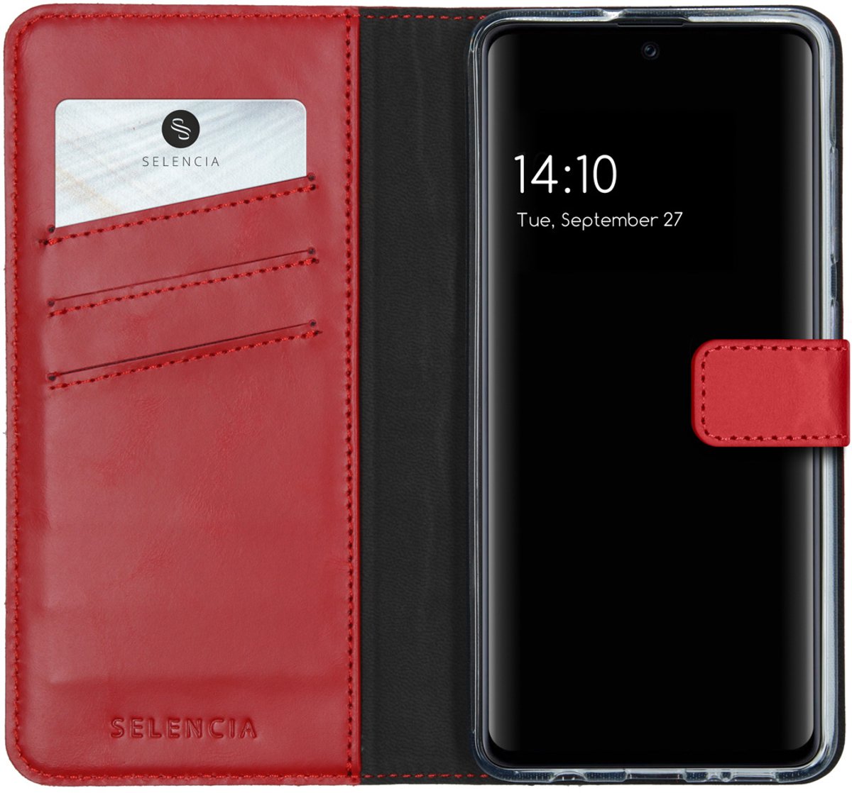 Selencia Hoesje - Geschikt voor Samsung Galaxy A51 - Echt Lederen Bookcase - Rood