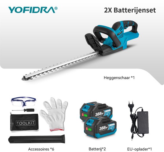 Yofidra Accu Heggenschaar - 21V Accuheggenschaar - Dubbelwerkende - 51 cm Zwaardlengte - 65 mm Snijbreedte - mit 2x Accu’s - voor het snijden van takken, trimmen van Merkloos	 — afbeelding 4