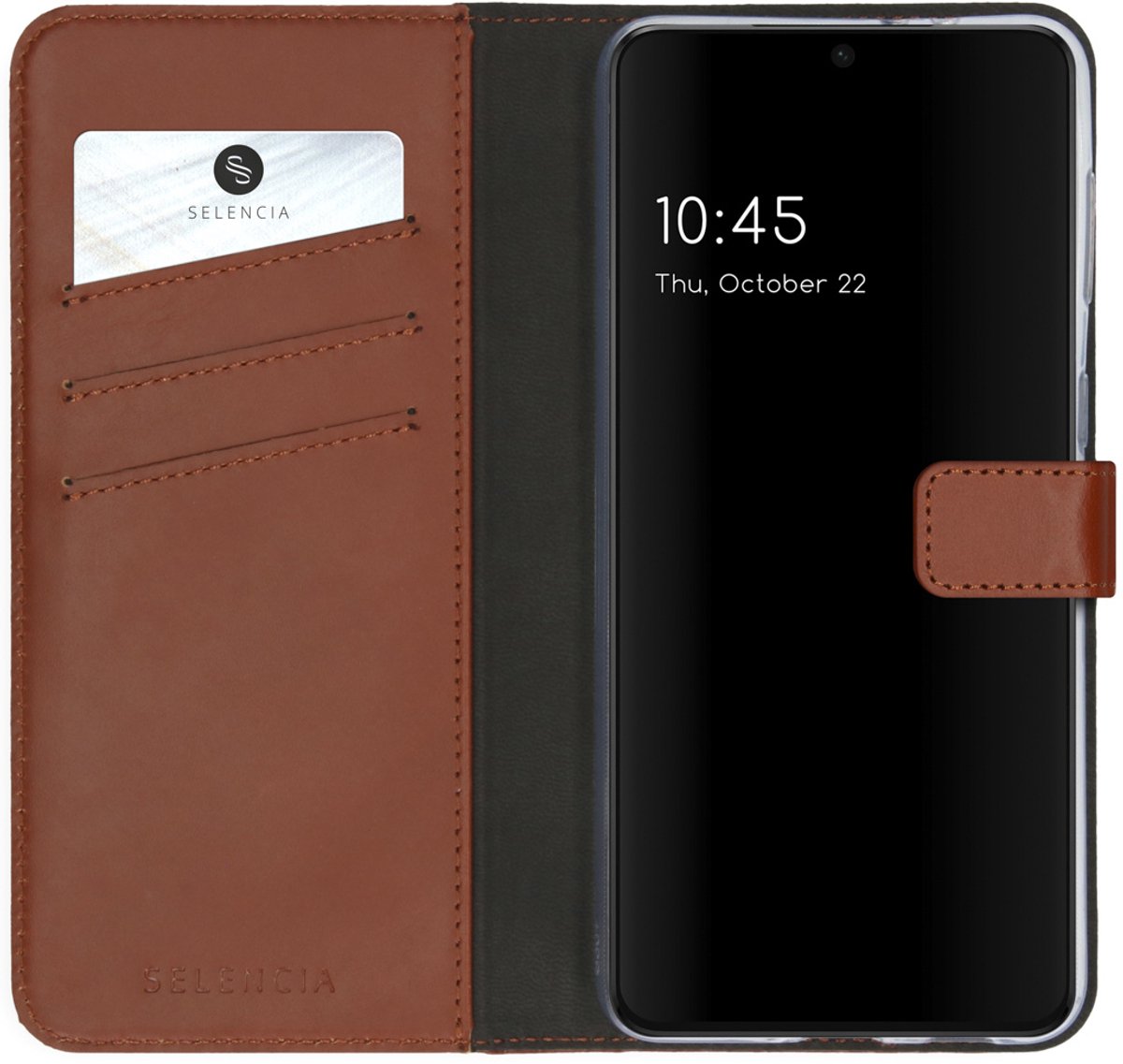 Selencia Hoesje - Geschikt voor Samsung Galaxy S21 Plus - Echt Lederen Bookcase - Lichtbruin