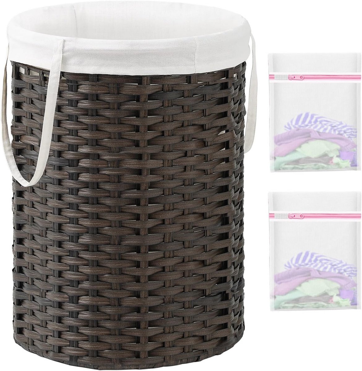 Grote Ronde Rotan Wasmand met Handvatten en Afneembare Zakken