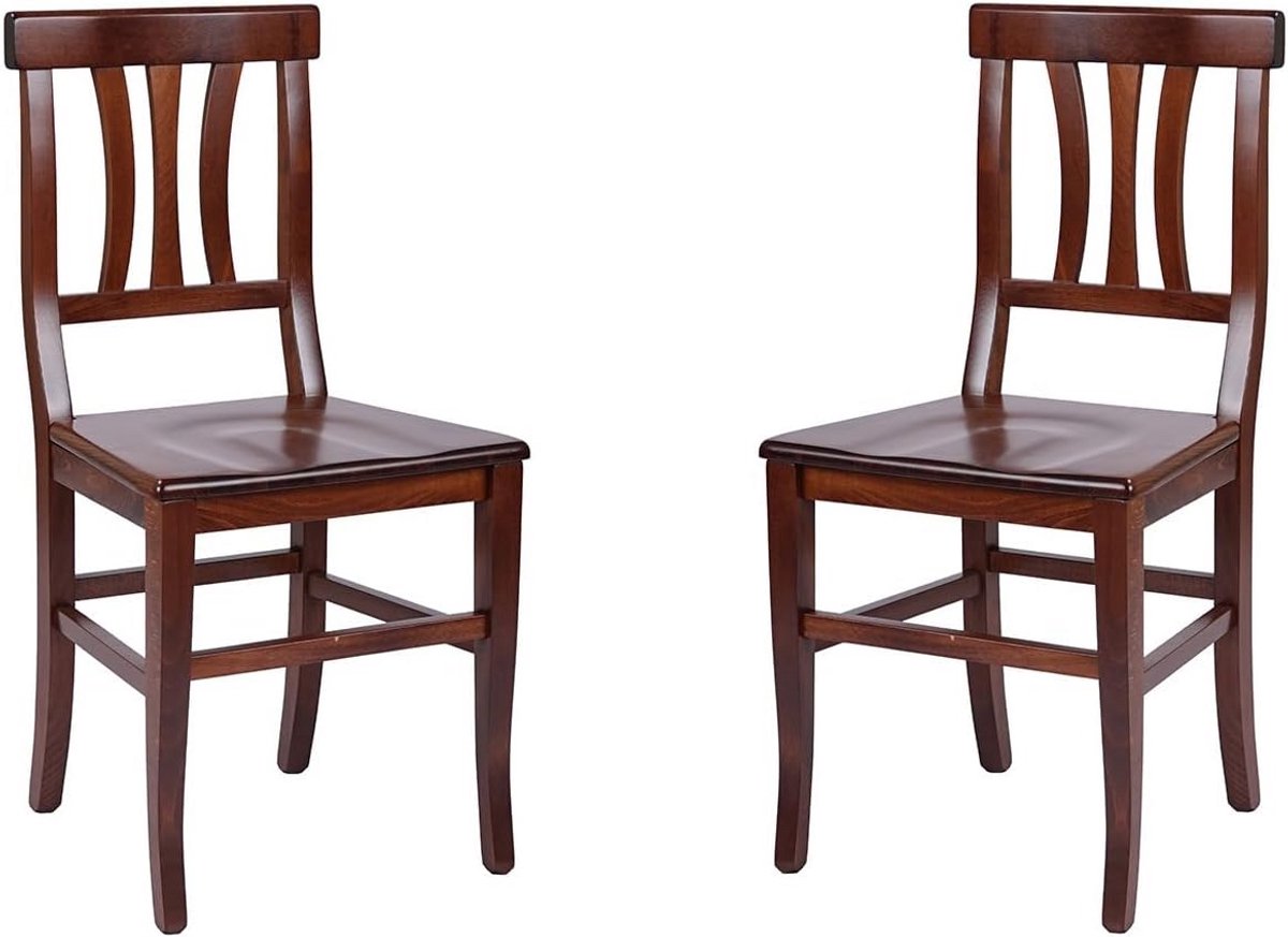 Eetkamerstoel massief hout met houten zitting set van 2