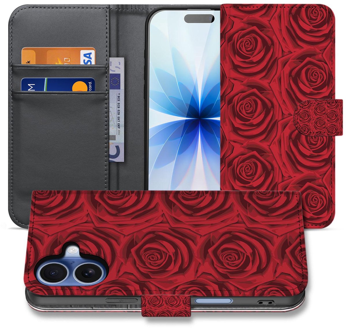 Telefoonhoesje iPhone 17 Red Roses Met Pasjeshouder