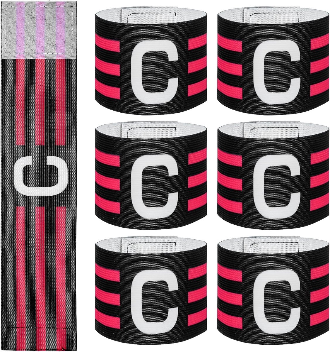 6 Pack Verstelbare Captain Bands - Voetbal Captain's Bands - Elastische Sportarmbanden voor Captains in Voetbal - Basketbal - Volleybal