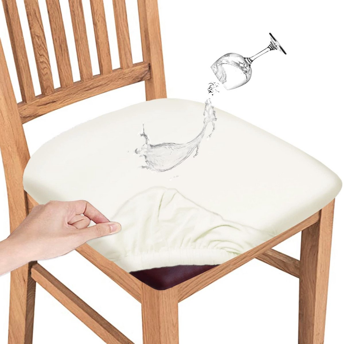 Waterdichte Stoelhoezen voor Eetstoelen - Stretch stof, Verwijderbaar en Wasbaar (4 Stuks, Ivoor Wit)